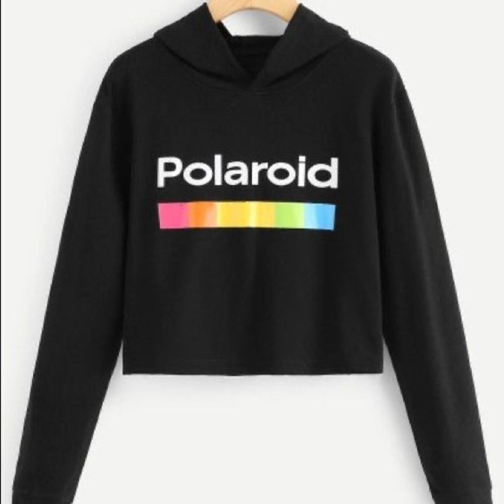 🛍3/$20 Polaroid black logo cropped hoodie size small